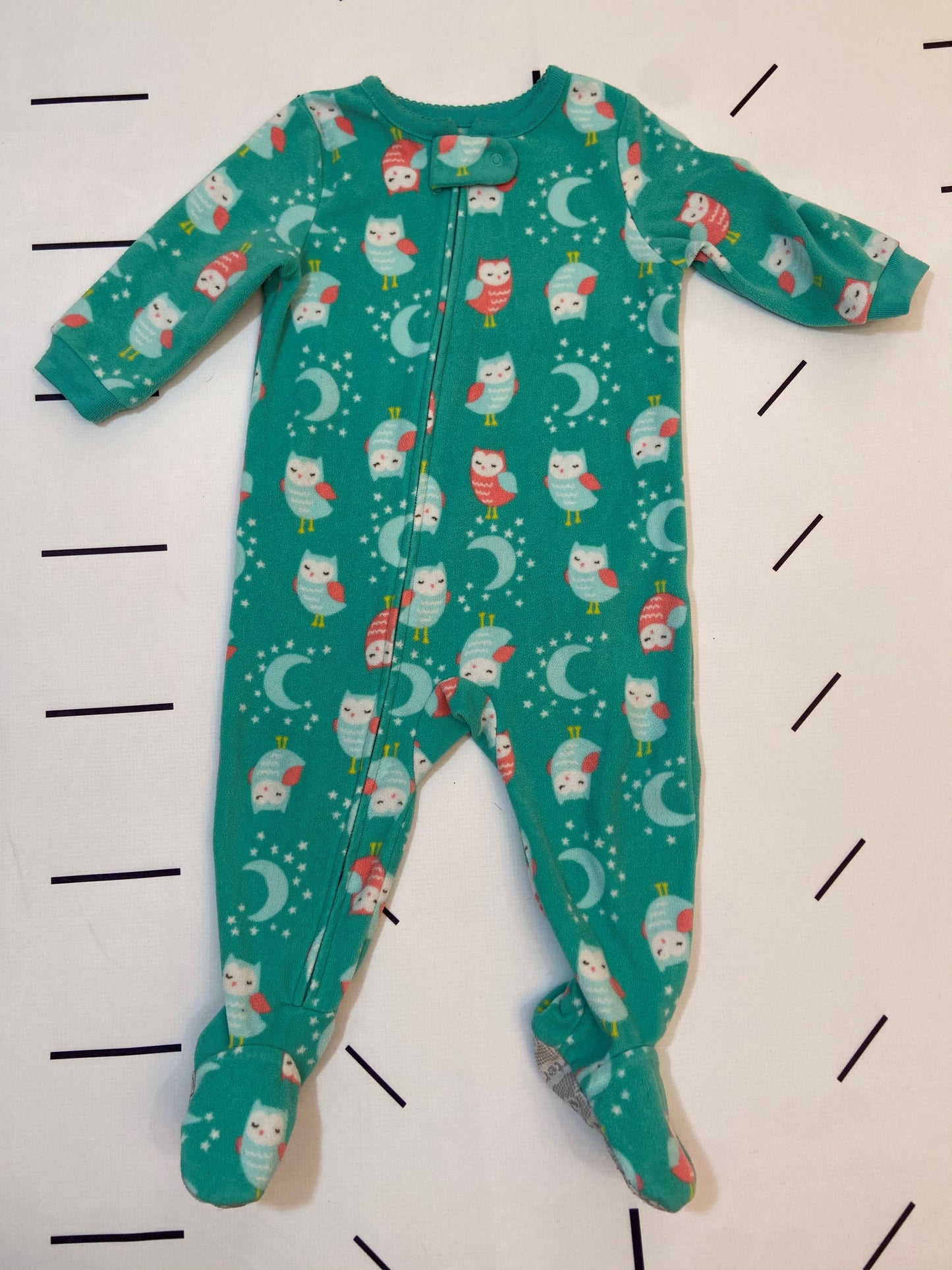 Mint Green Fleece Zipper Owl Sleeper - 12 Months
