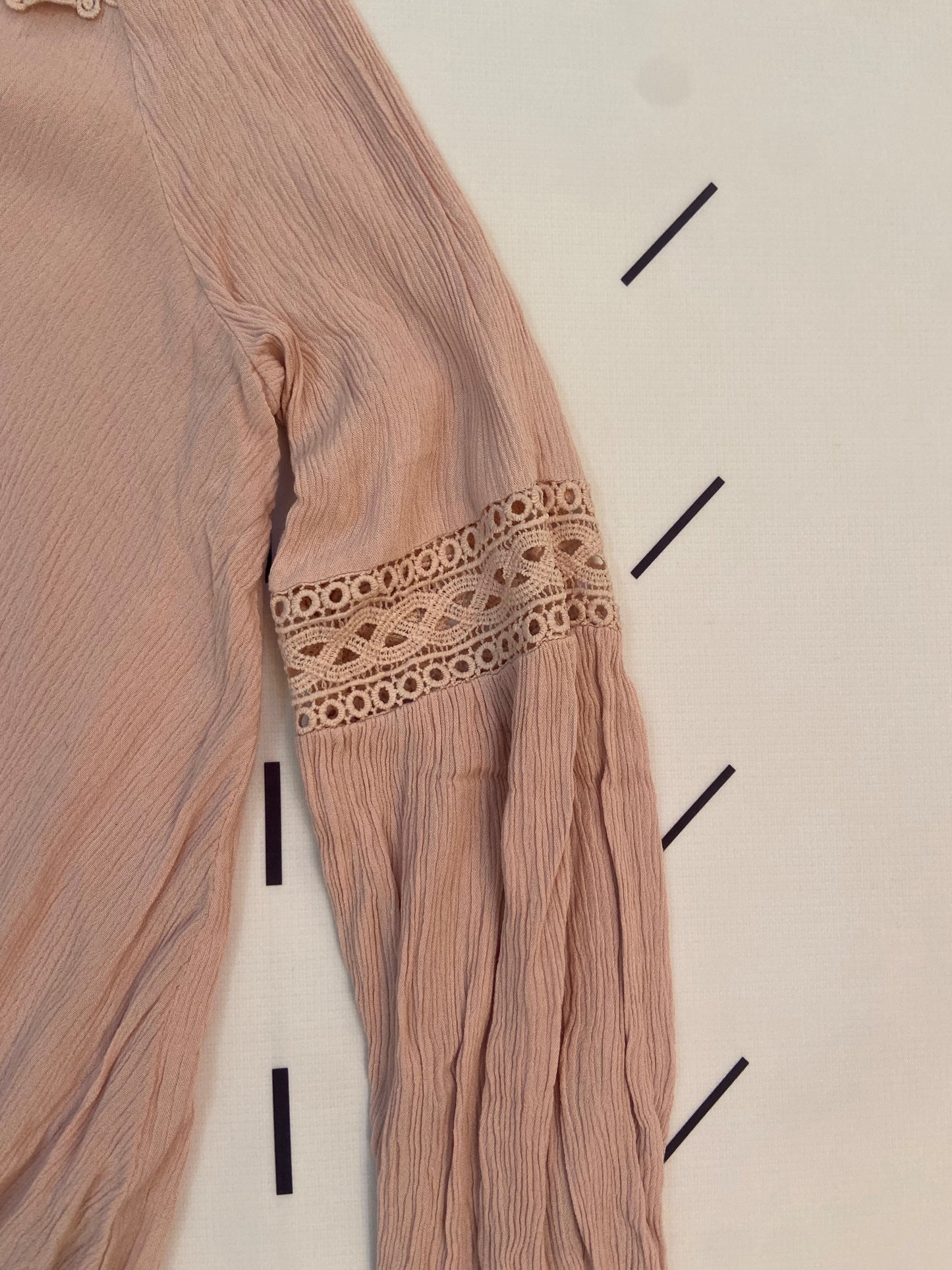 Crochet Patterned Long Sleeve Collar Blouse - M