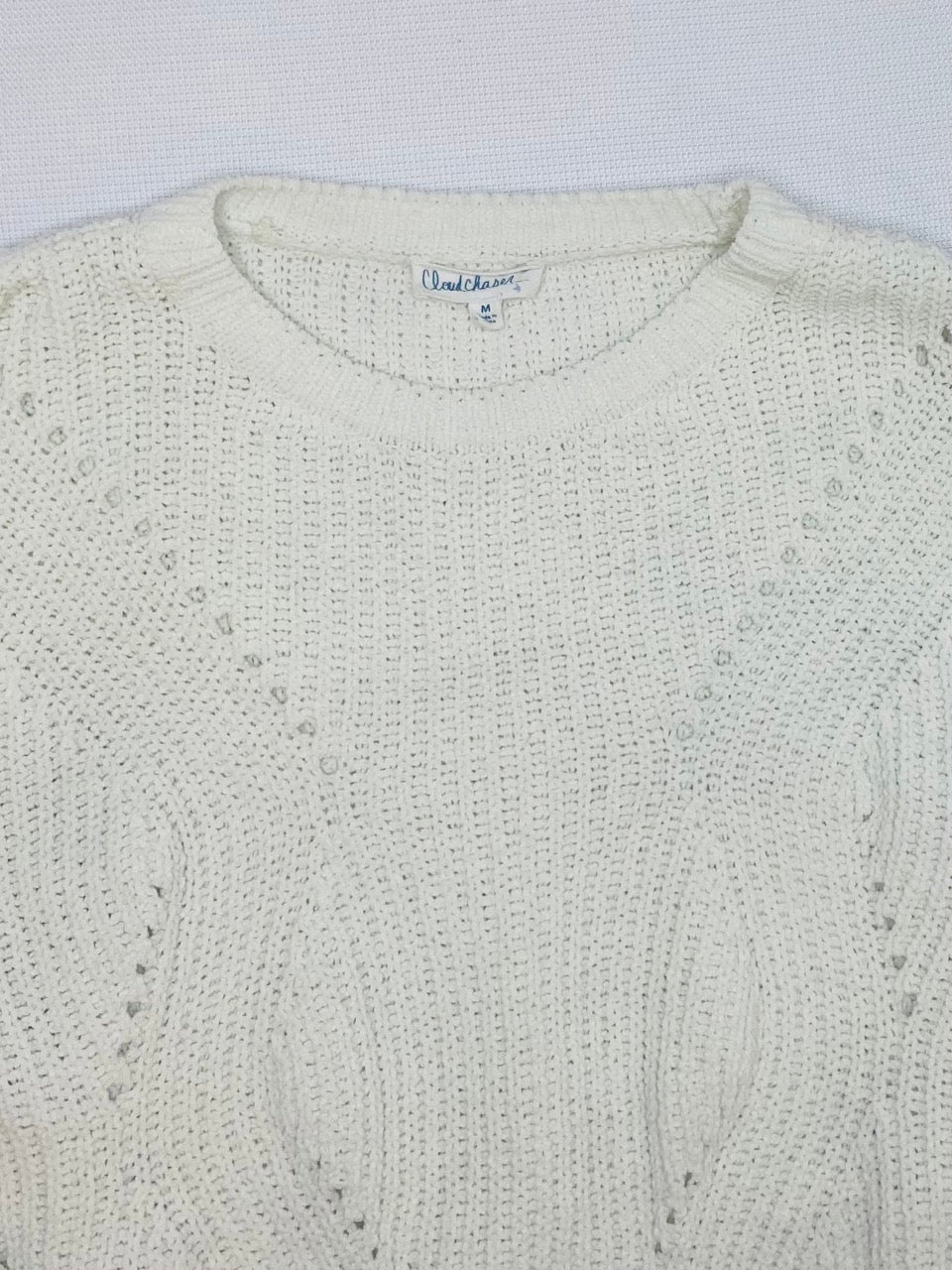 Cropped White Knit Sweater- M
