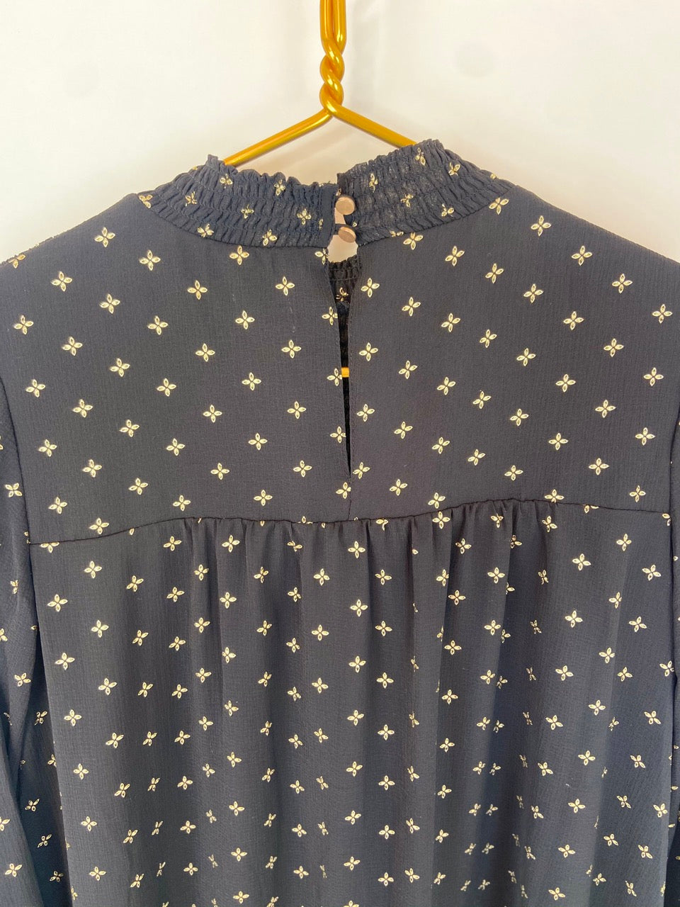 Sheer Black Smocked Top Long Sleeve Dress- M