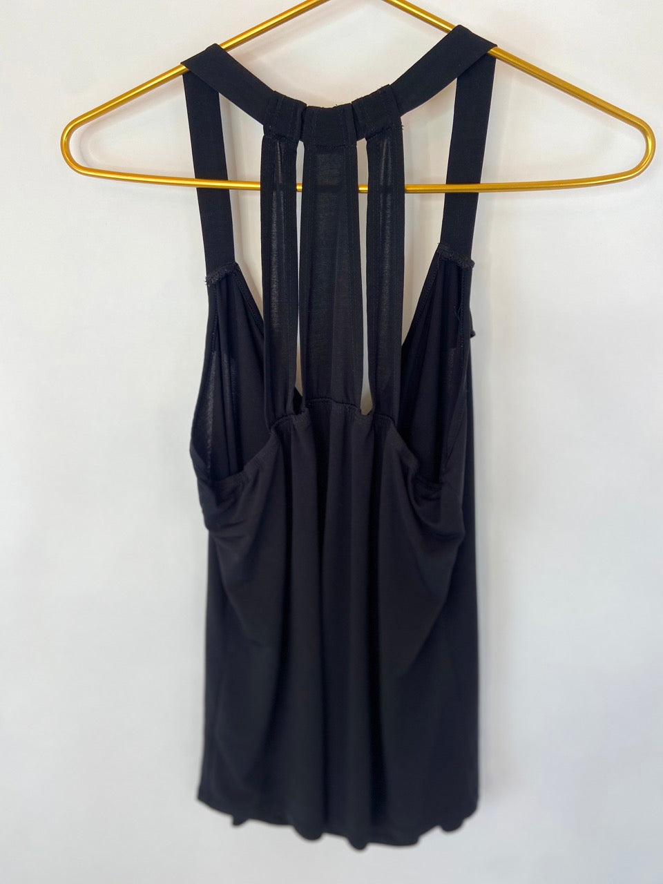 Black Ruffle Back Cut Out Tank- M