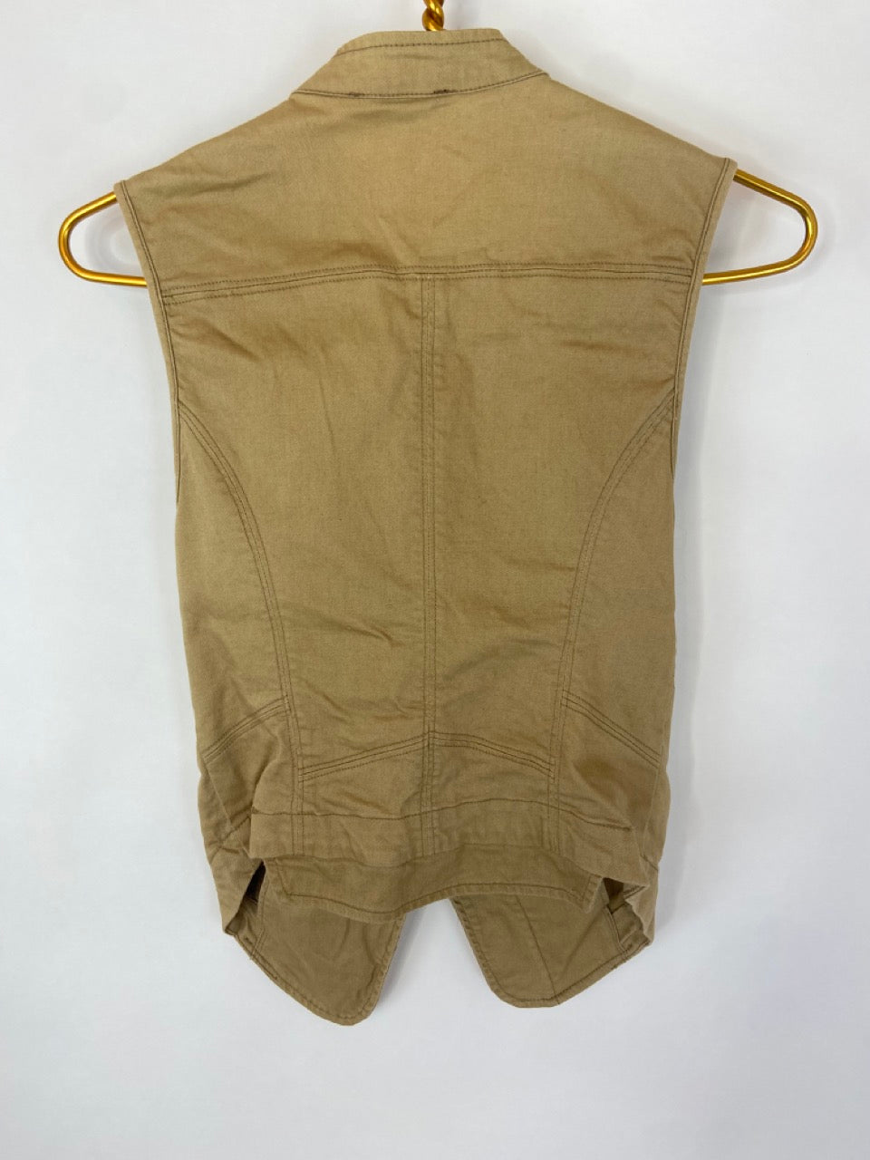 Khaki Vest with Faux Leather Detail- S