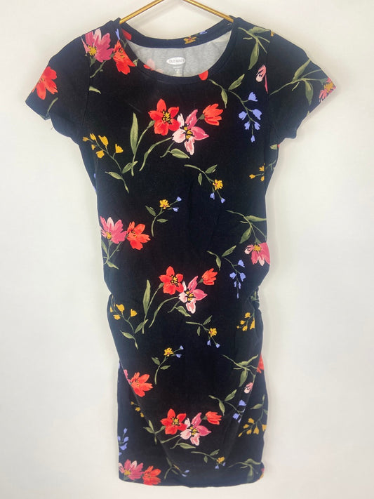 Black Floral Fitted Maternity Dress- XS