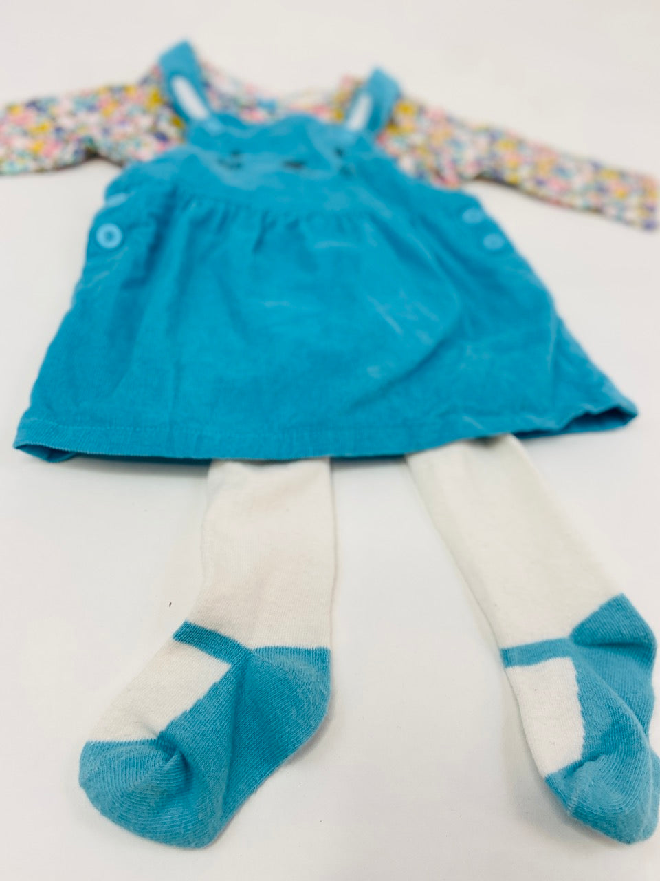 Blue Bunny Overall Dress Three Piece Outfit- 6 Months