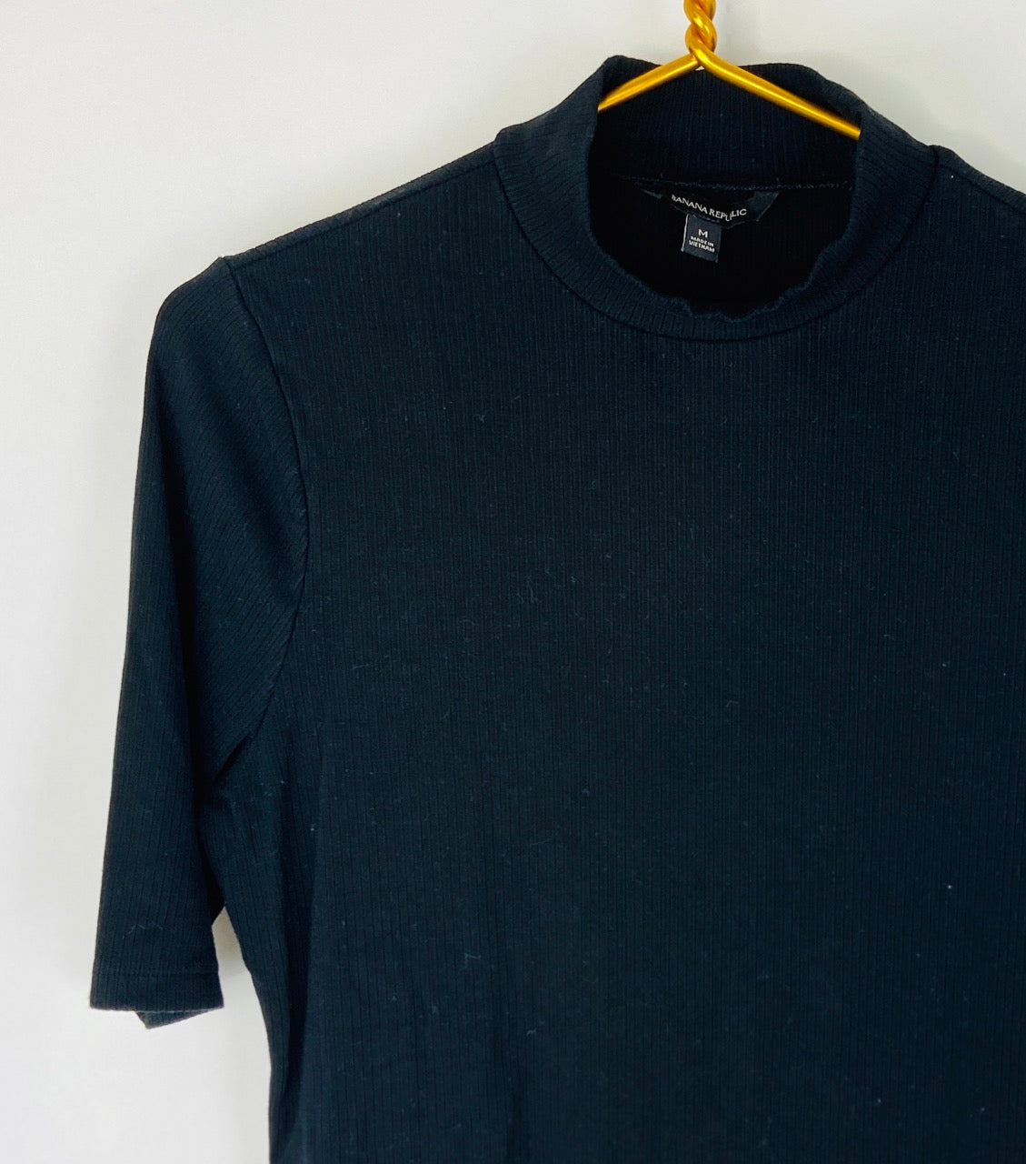 Black Ribbed High Neck Top- M