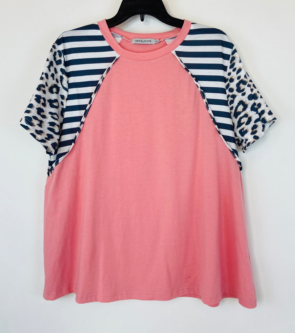 Pink Leopard and Striped T-shirt- 2X (fits like L)