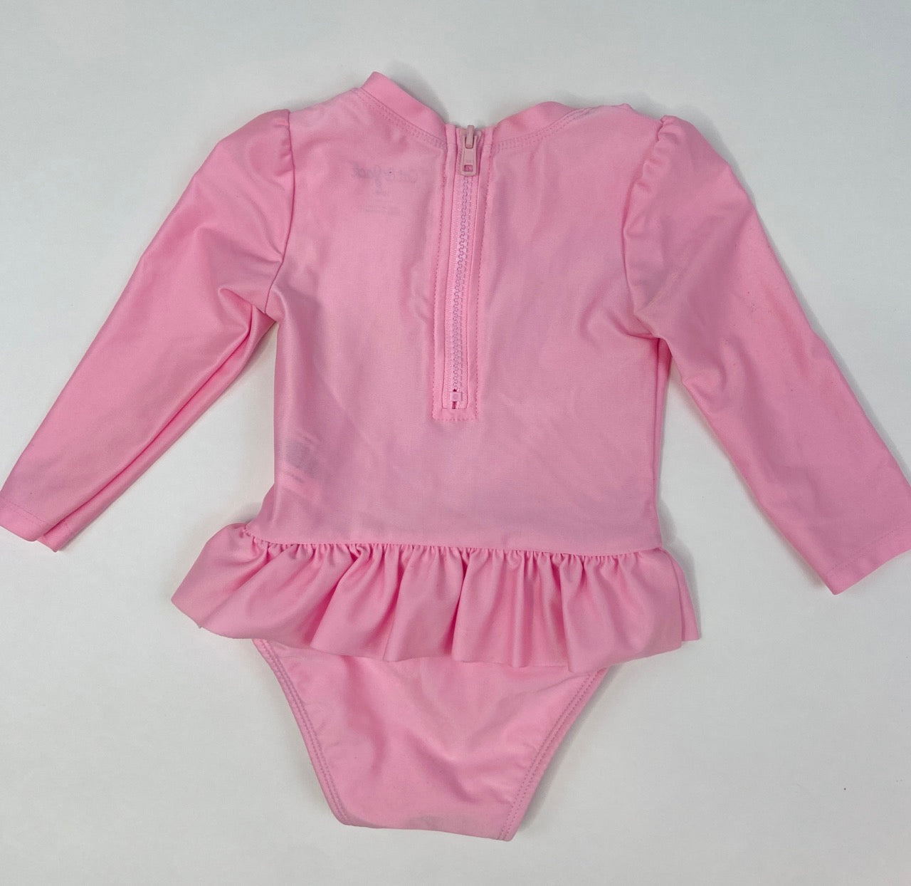 Pink Rainbows Zipper Back Long Sleeve Swimsuit with Diaper Snaps- 18 Months