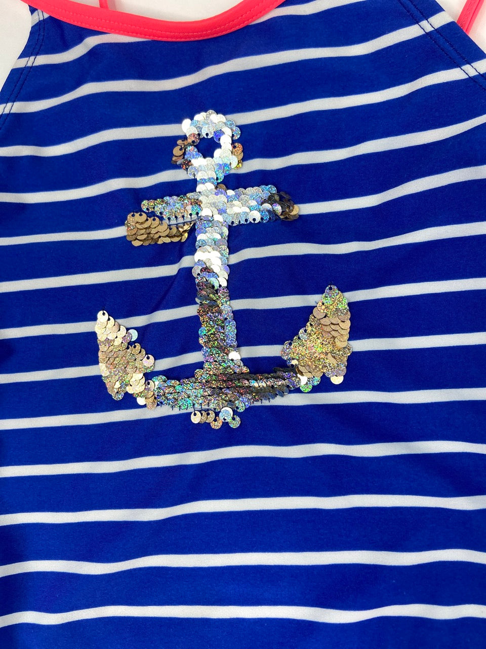 Flippy Sequence Anchor Tankini Two Piece Swimsuit- Youth M (7/8)