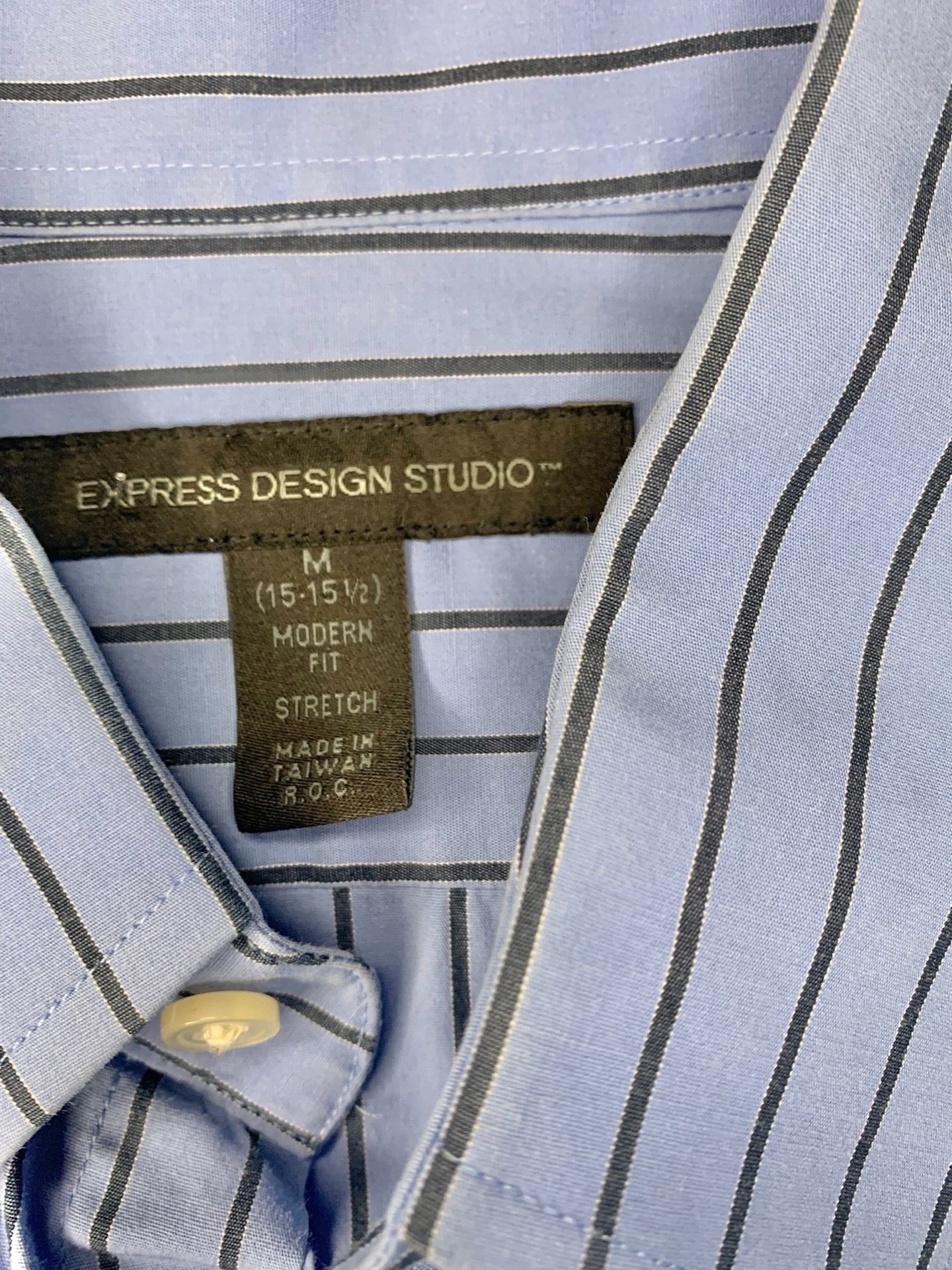 Blue Striped Button Up-Modern Fit- M (15-15 1/2)