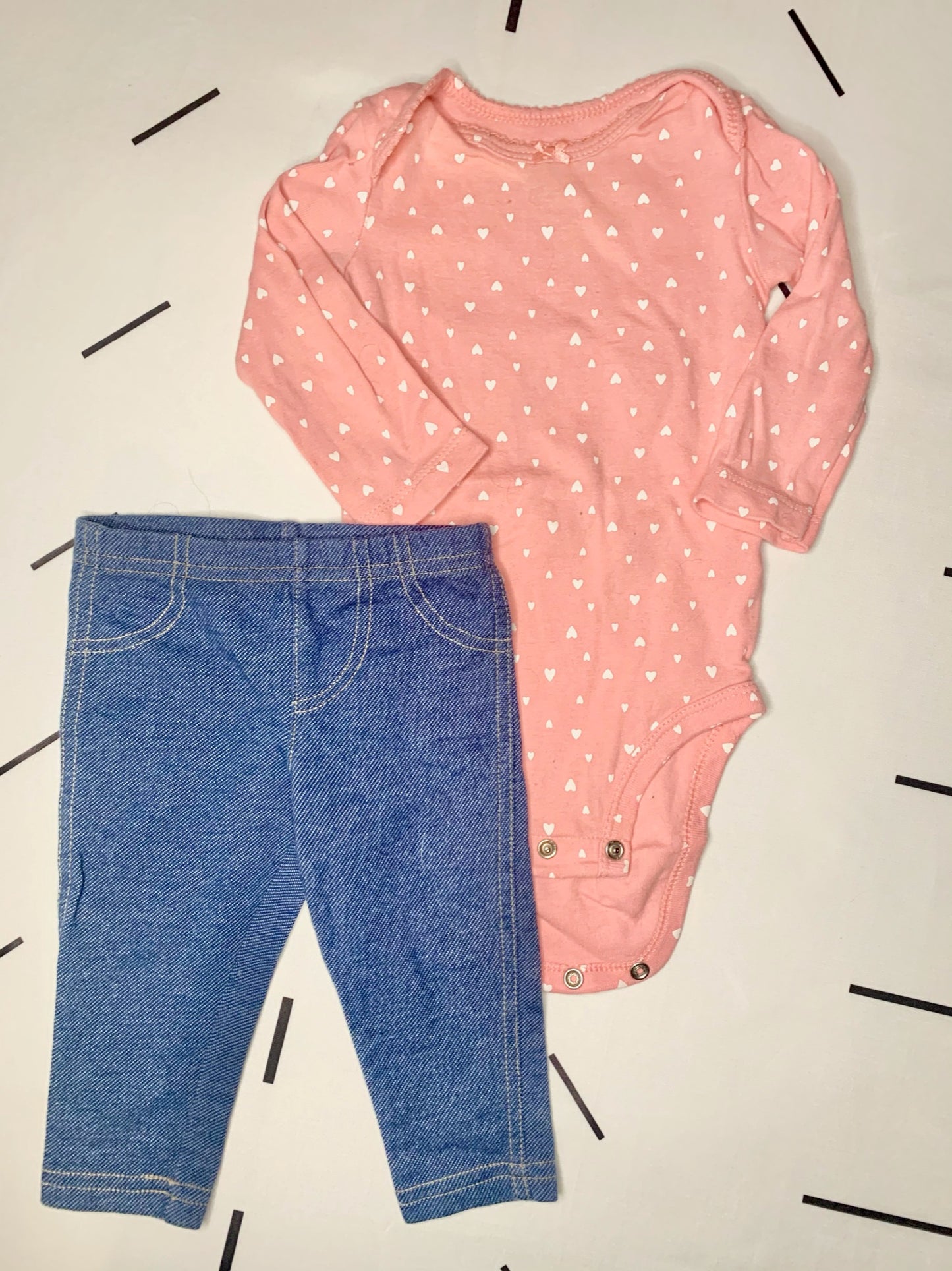 Long Sleeve Pink Onesie and Jegging Outfit Set-6 Months