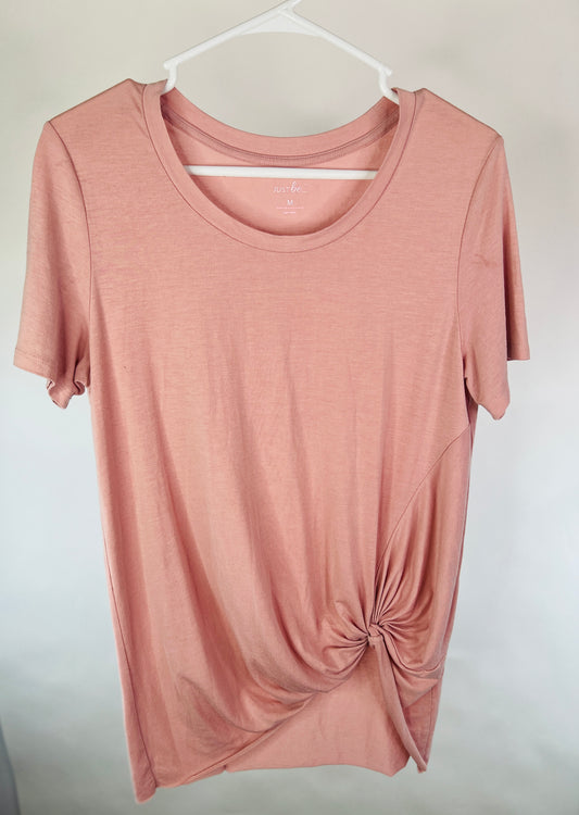 Knotted Blush Pink Short Sleeve Casual Tee - M