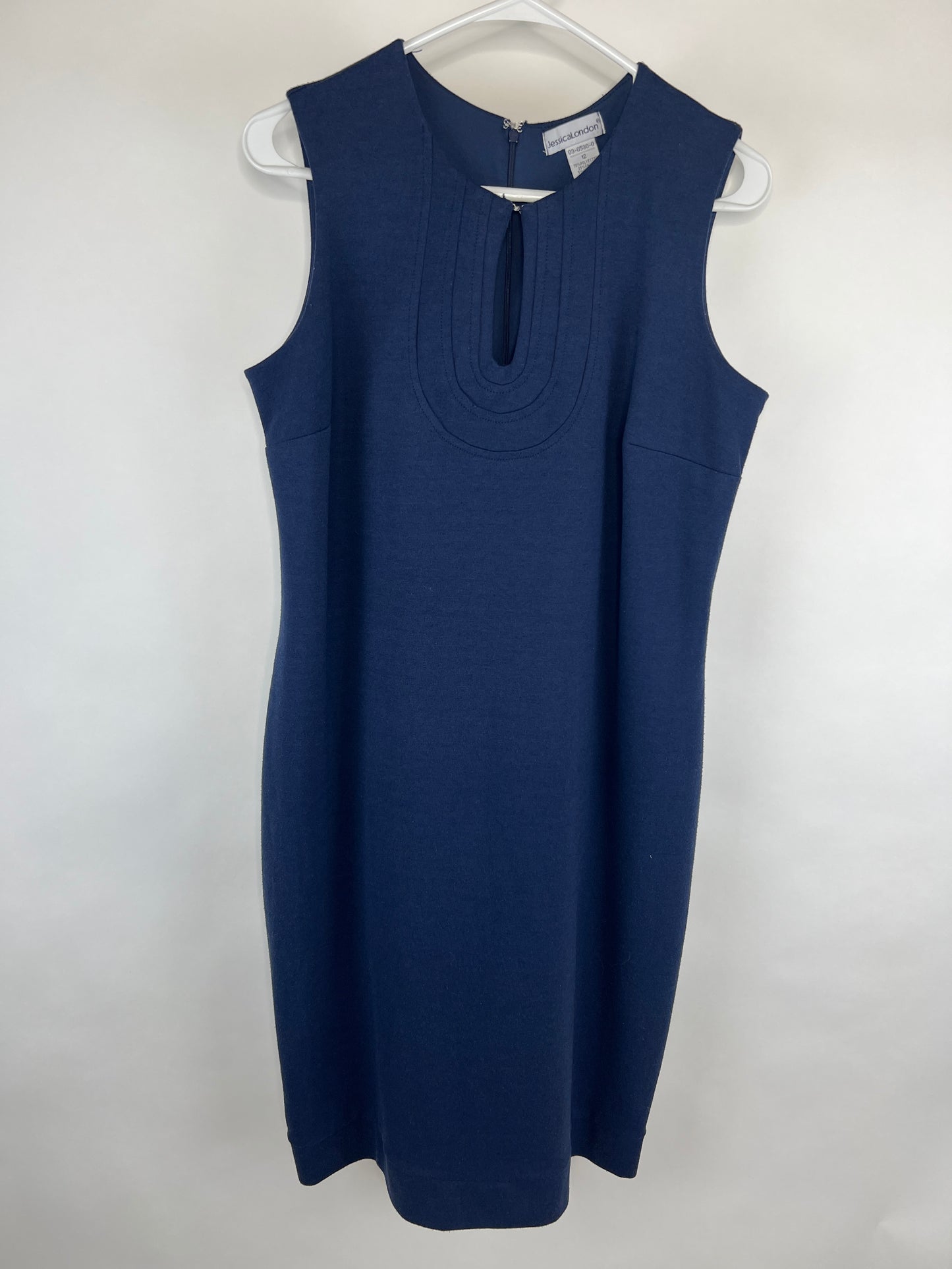 Jessica London Navy Blue Jewel Neckline Keyhole Midi Dress - L (12)