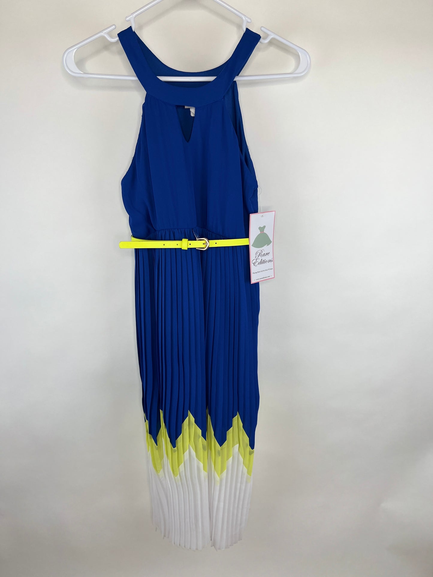 NWT - Rare Editions Cobalt Blue Belted Pleat Dress - M (10)