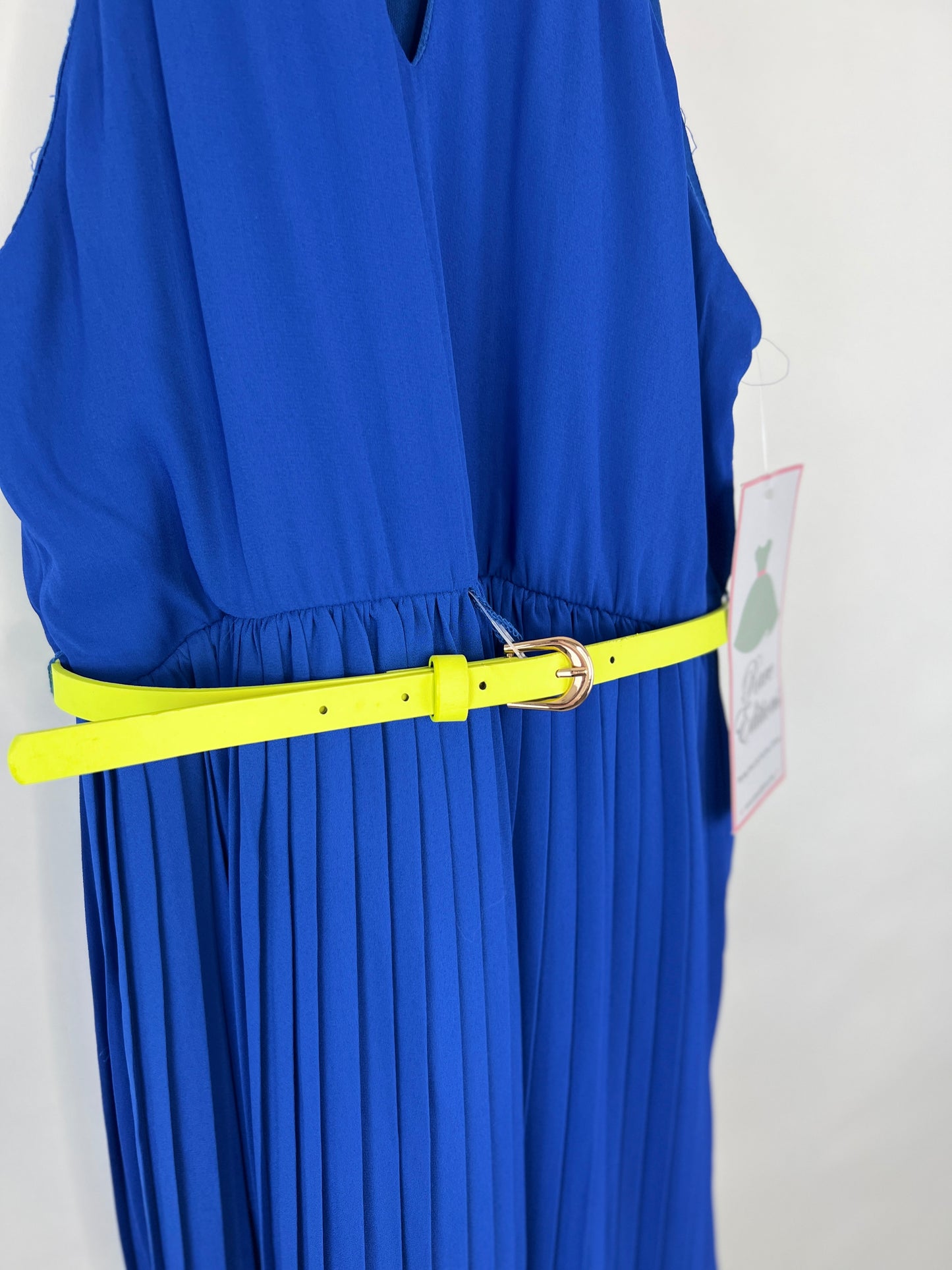 NWT - Rare Editions Cobalt Blue Belted Pleat Dress - M (10)
