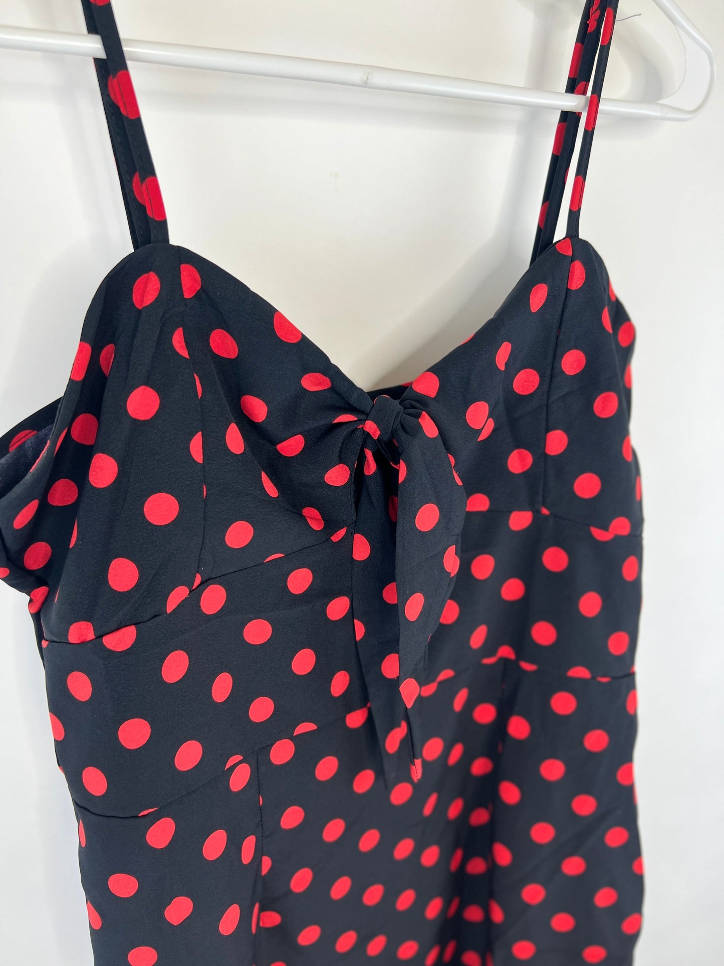 NWT - Tie Front Black with Red Dots Spaghetti Strap Mini Dress - S/M