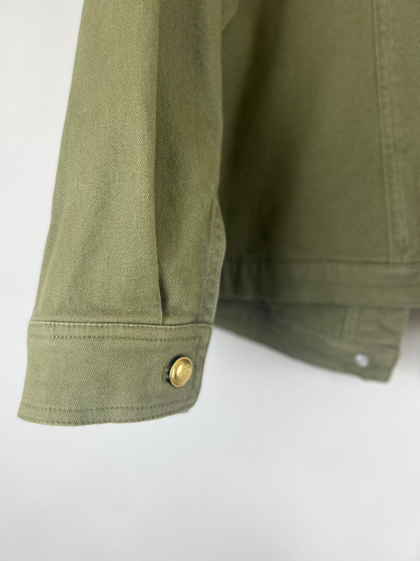 Olive Green Button Front Pocketed Embroider Detail Jacket - 1X