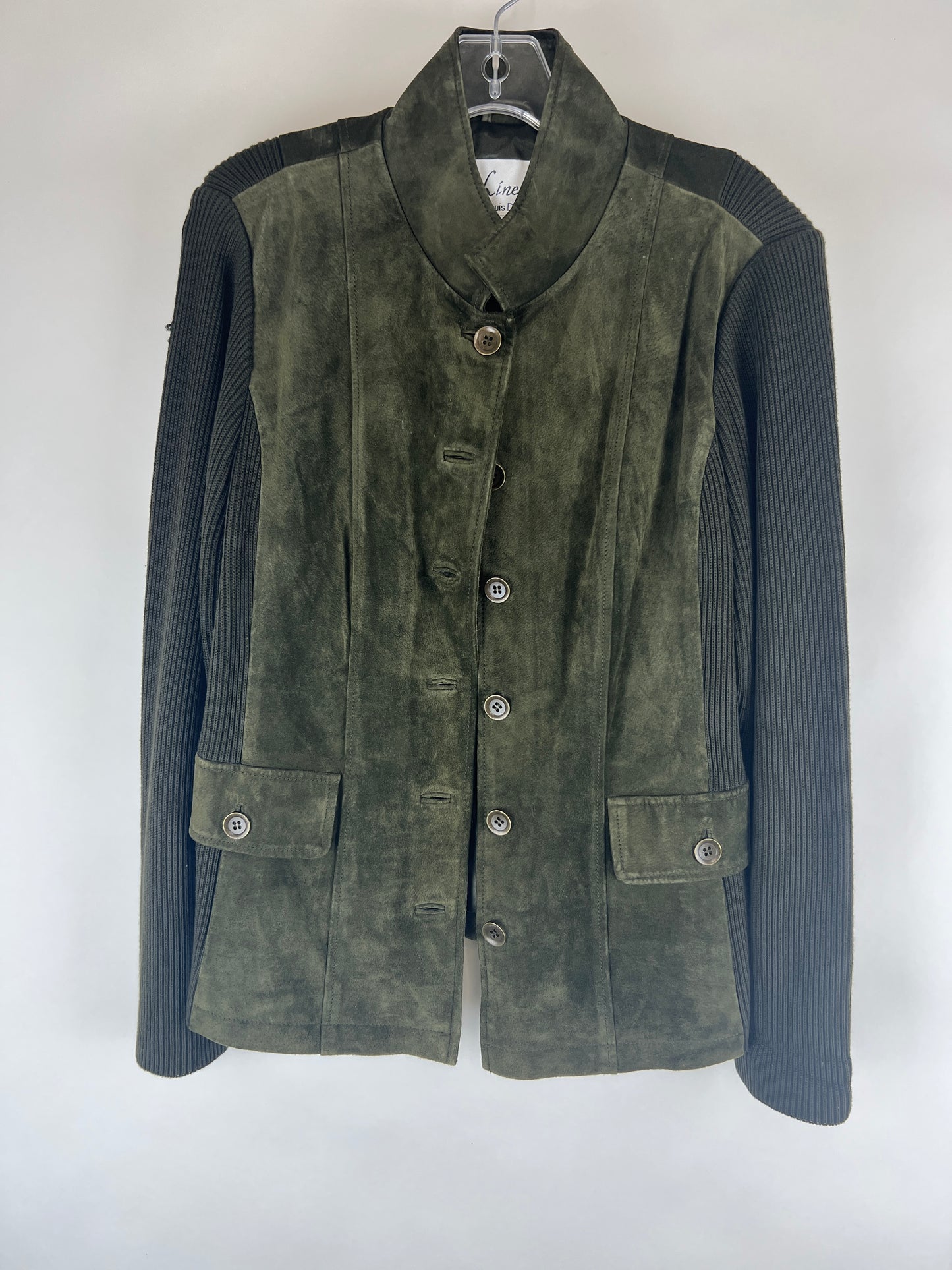 Olive Belted Suede Button Front Jacket - L (14)