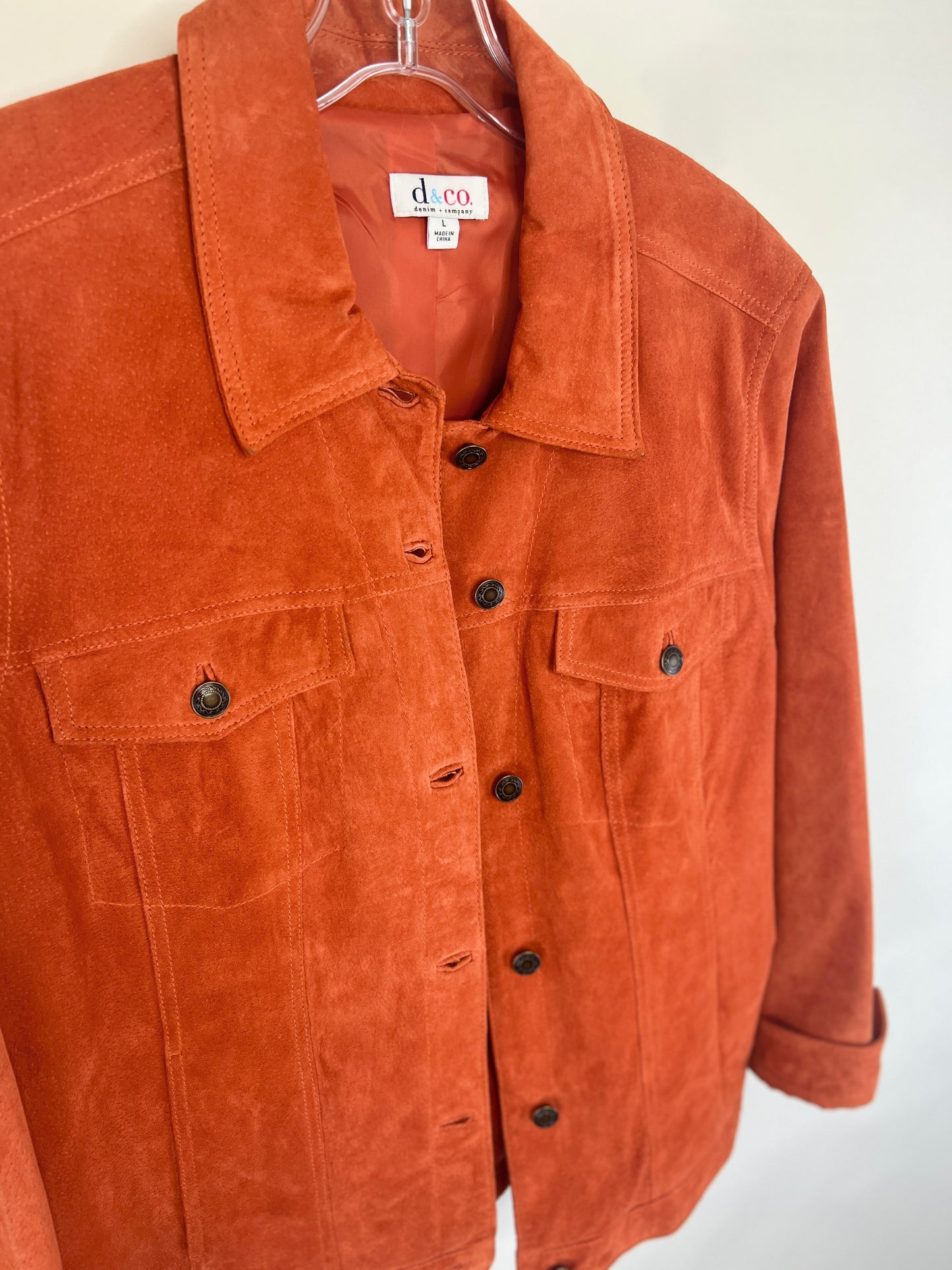 Rust Orange Suede Button Up Front Pocket Jacket - L