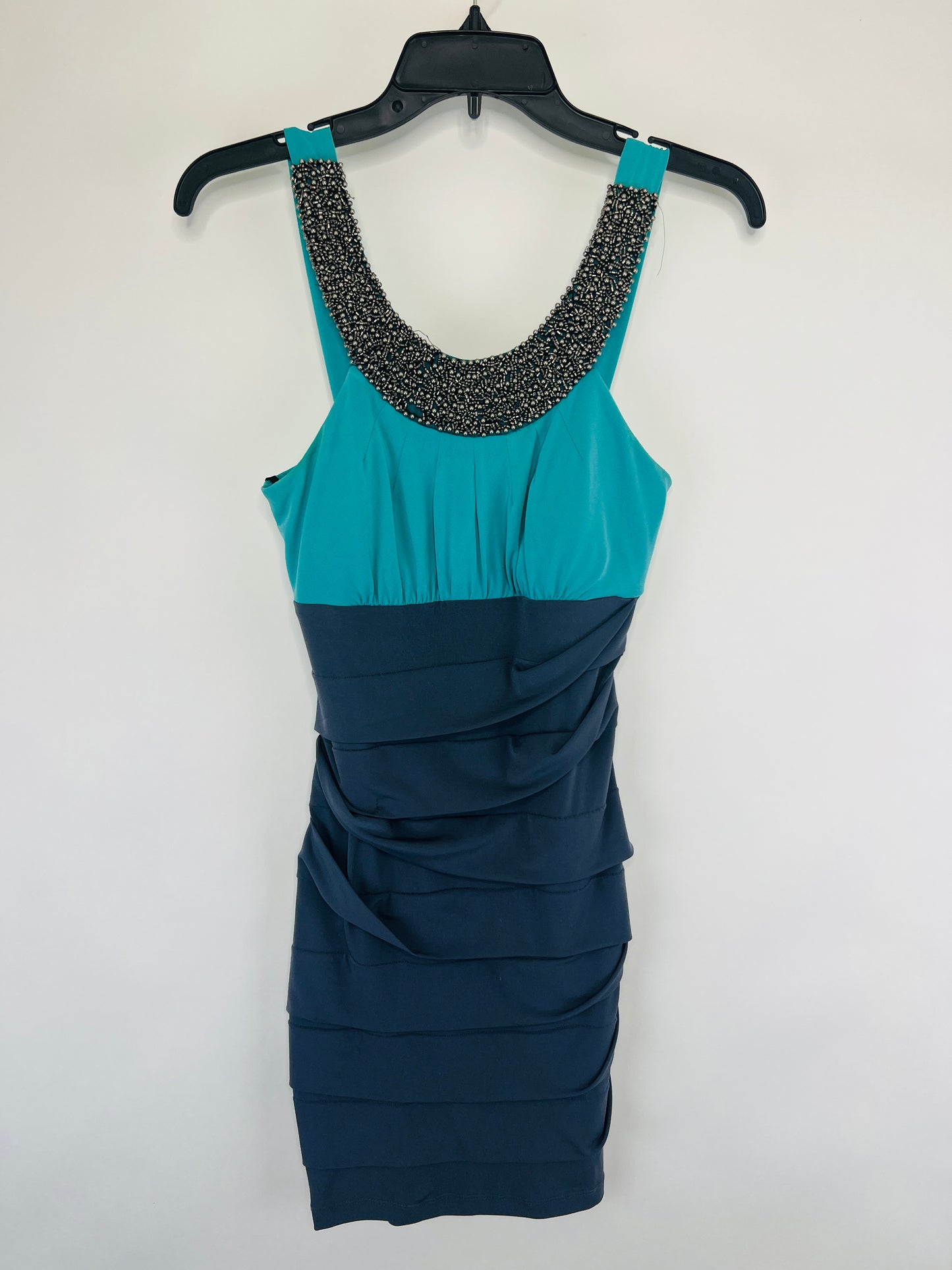 Deb Teal & Gray Tiered Beaded Neckline Dress - S