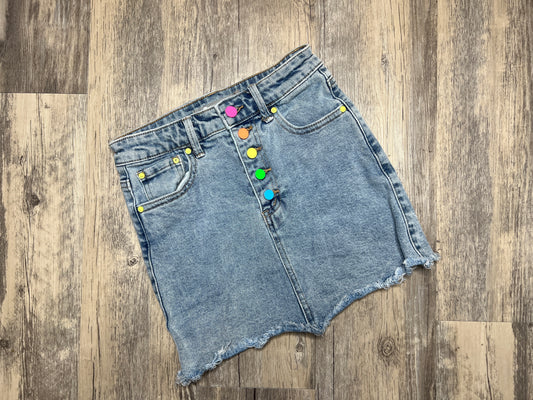 tractr Frayed Hem Rainbow Button Denim Skirt - Youth M (10)
