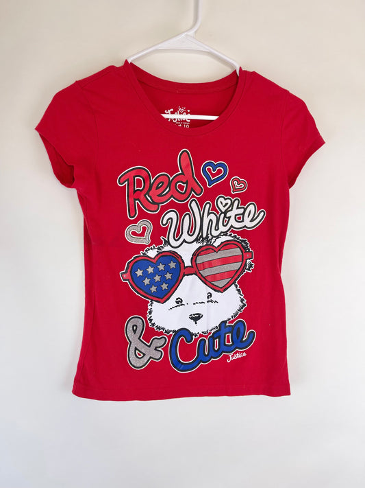 Justice "Red White & Cute" T-Shirt - Youth M (10)