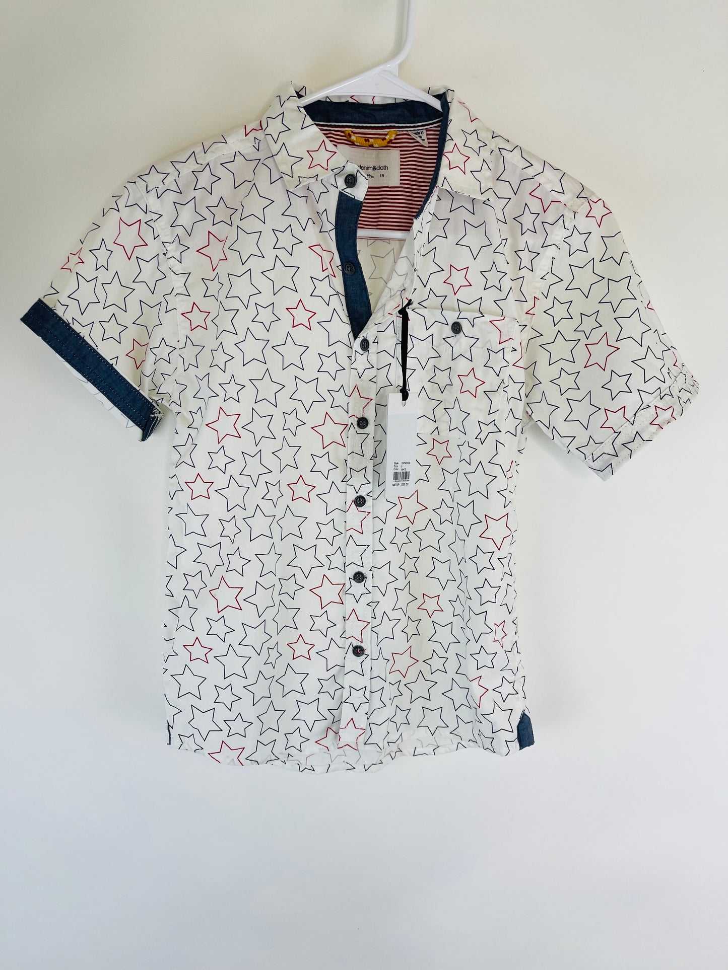 NWT - Patriotic Stars Button Up Short Sleeve Shirt - Youth M (8)