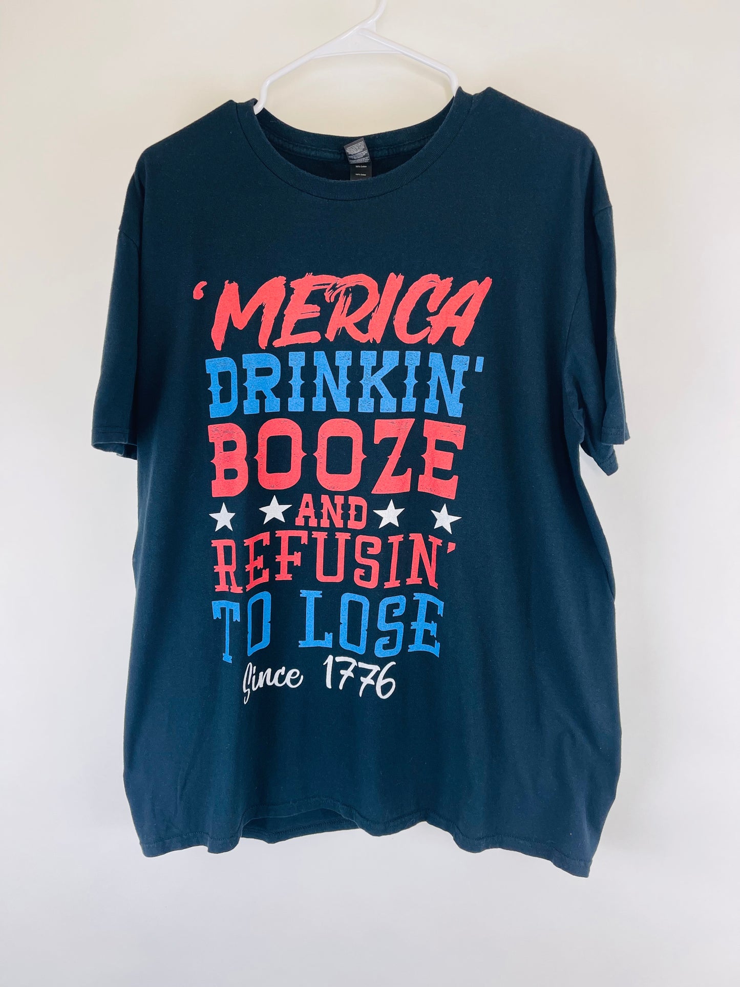 "'Merica" Patriotic Booze T Shirt - Men's XL