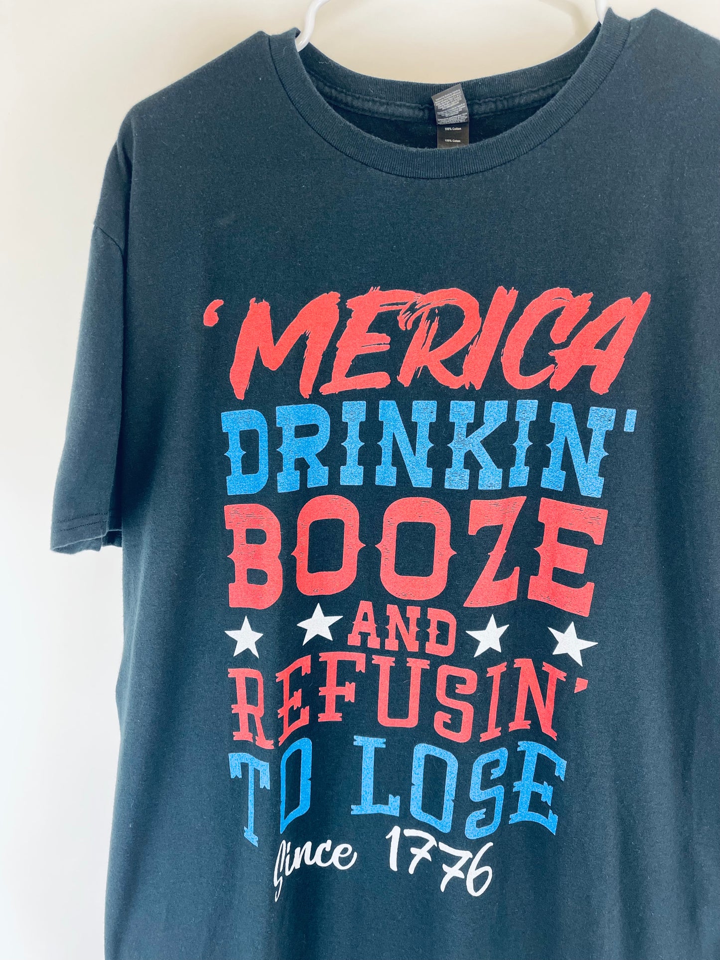 "'Merica" Patriotic Booze T Shirt - Men's XL