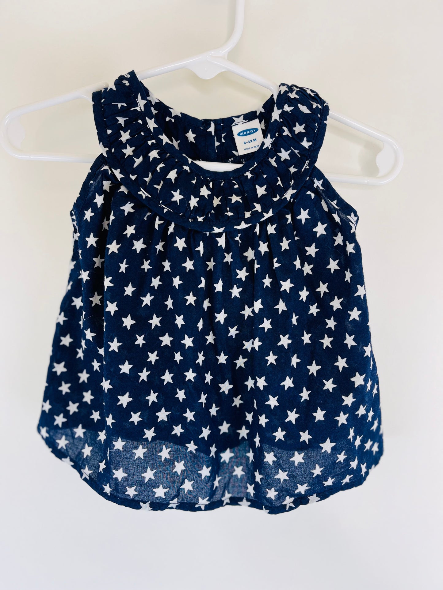 Old Navy Blue and White Stars High Neck Top - 6/12 Months