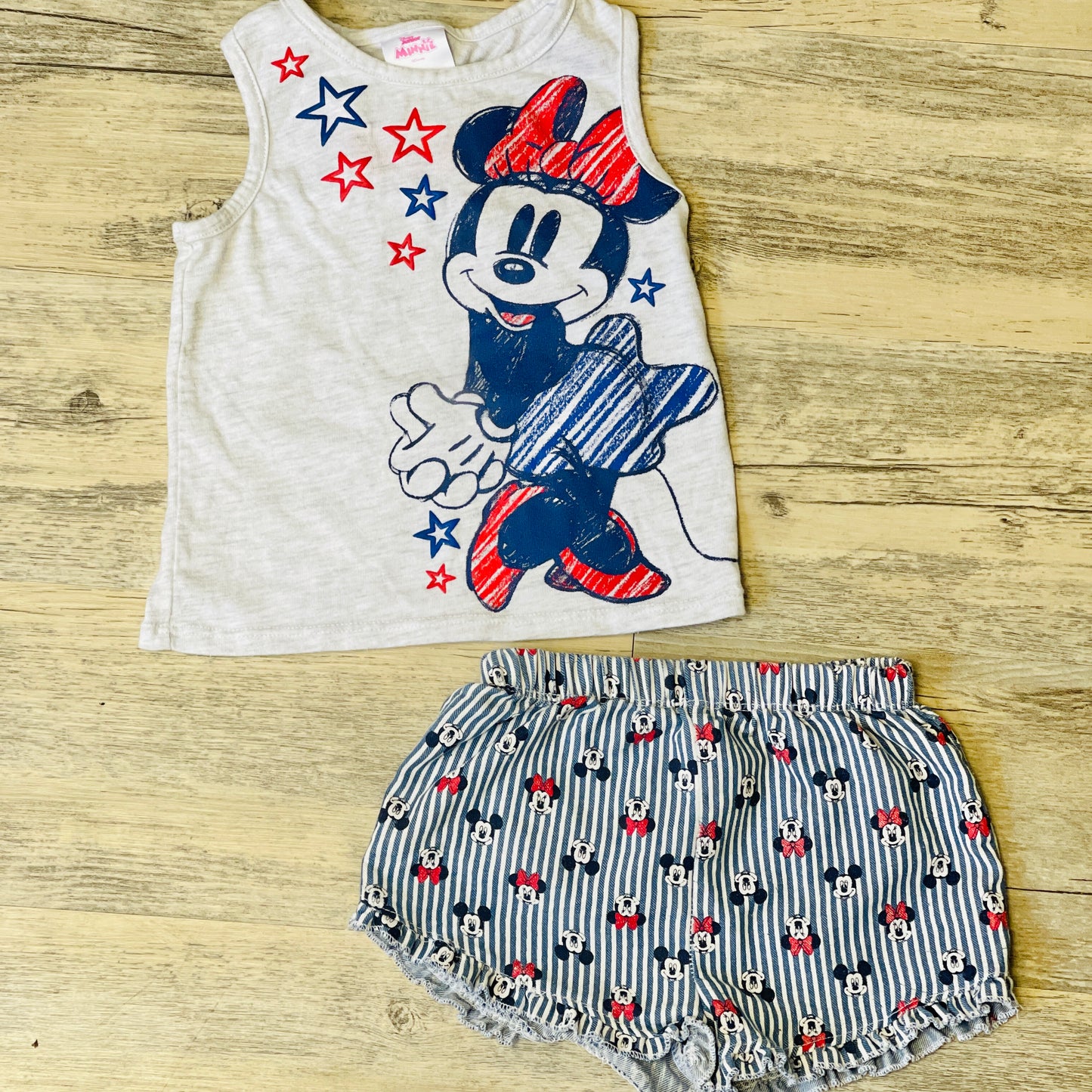 Minnie Mouse July 4th Stripe Ruffle Shorts and Bow Tank - 3T