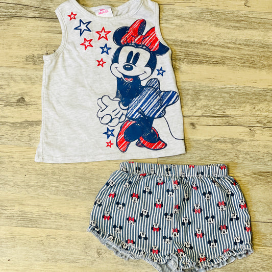Minnie Mouse July 4th Stripe Ruffle Shorts and Bow Tank - 3T