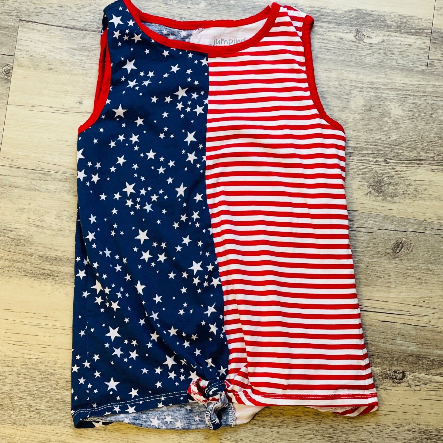 Half and Half Patriotic Stars and Stripes Knot Front Tank - Youth S (6X)