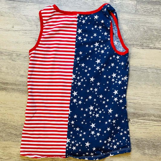 Half and Half Patriotic Stars and Stripes Knot Front Tank - Youth S (6X)