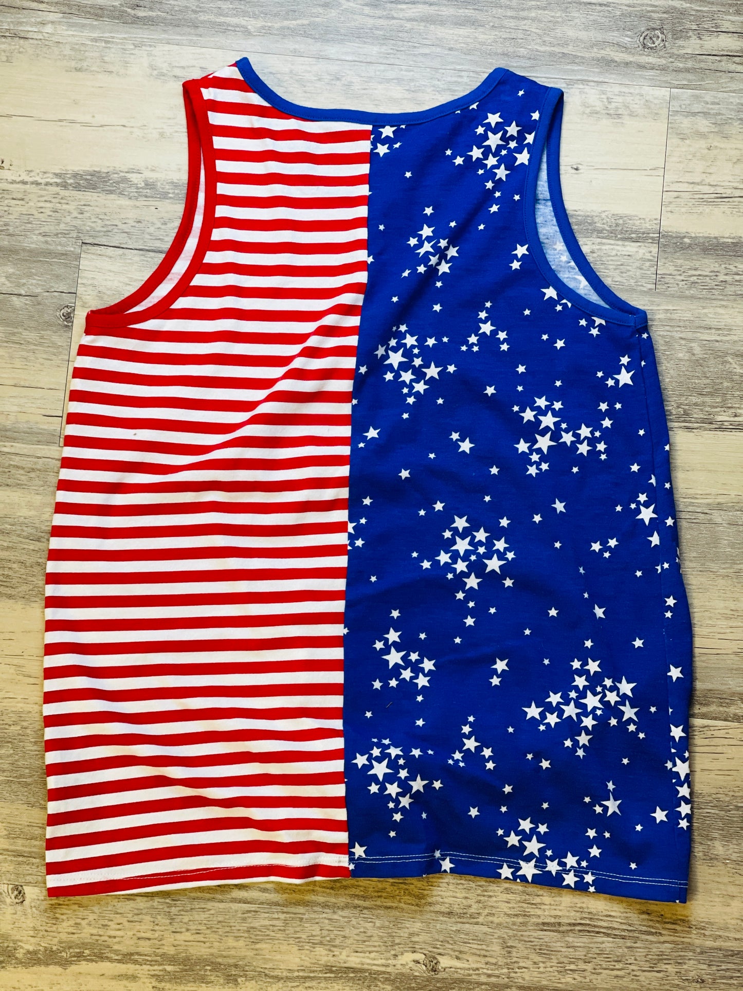 Half and Half Patriotic Stars and Stripes Knot Front Tank - Youth XL