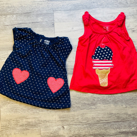 USA Ice Cream Cone and Hearts Tops - 6/9 Months