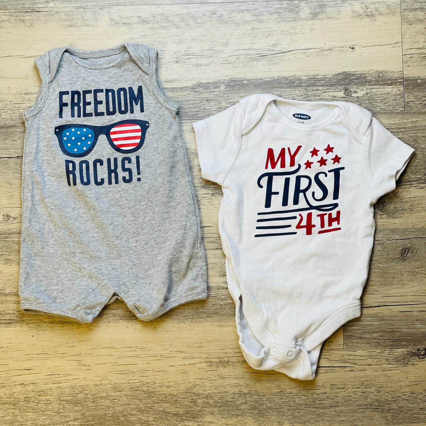 "Freedom Rocks!" and "My First 4th" Onesies - 3 Months