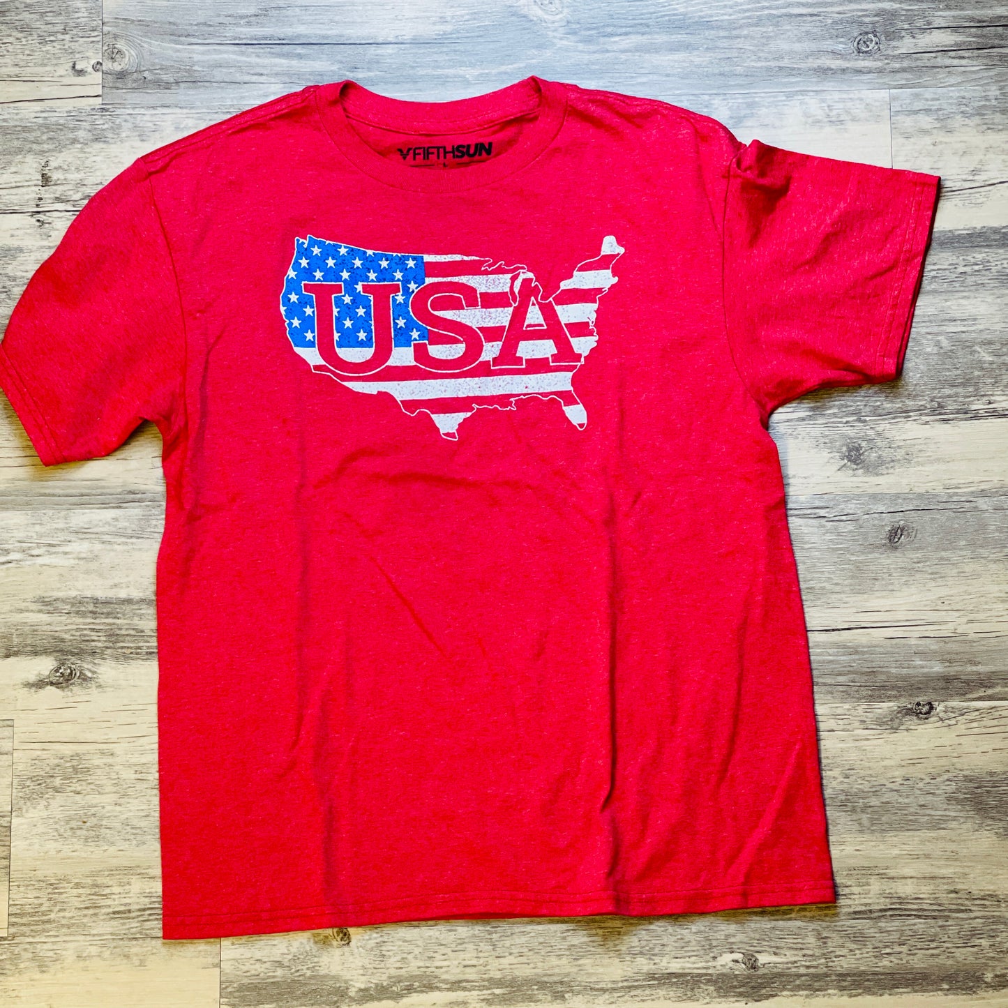 "USA" Red US Map Short Sleeve Tee - L