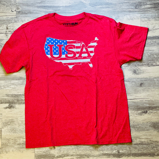 "USA" Red US Map Short Sleeve Tee - L
