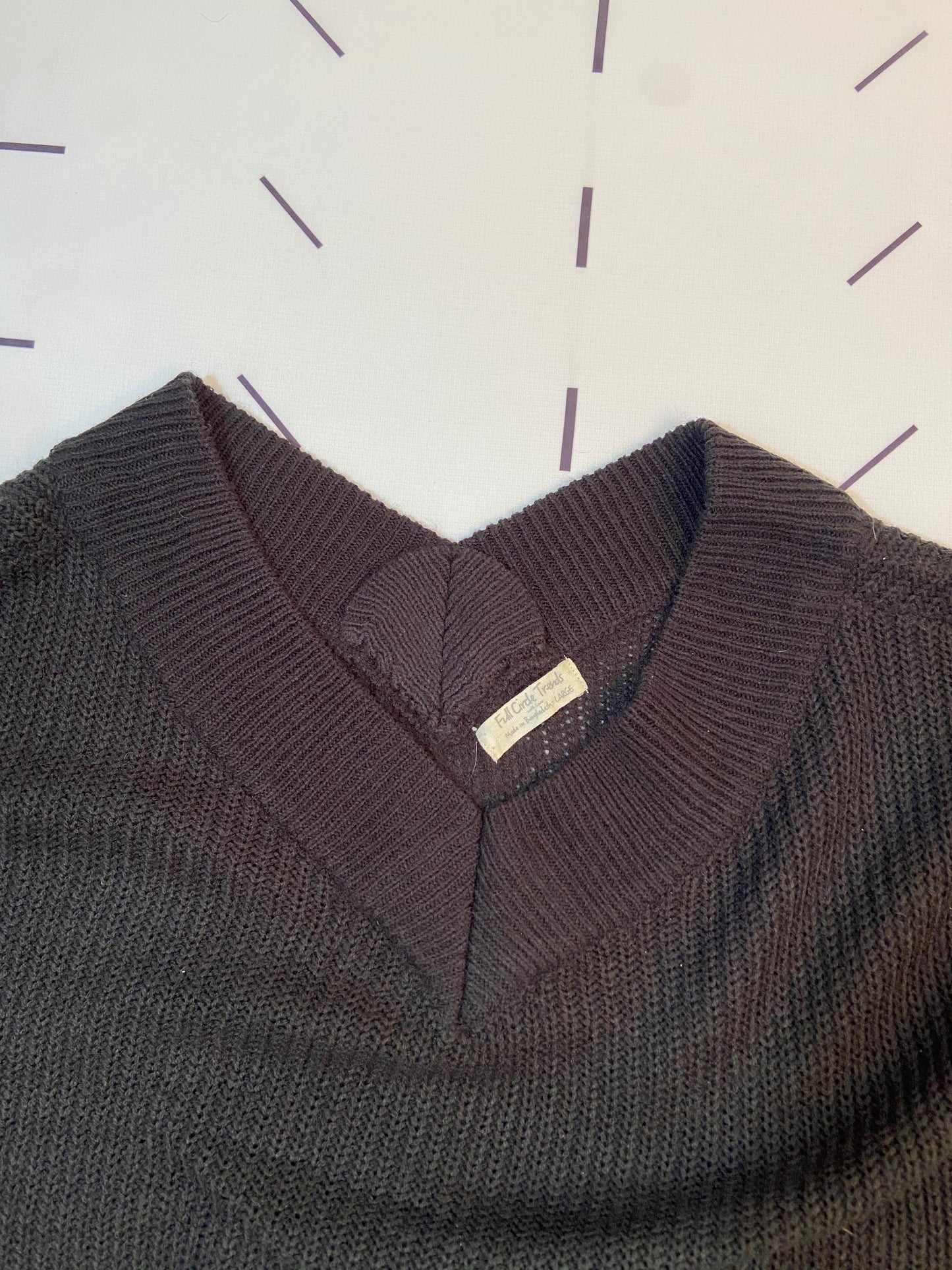 Black Wide Neck Knit Sweater - L