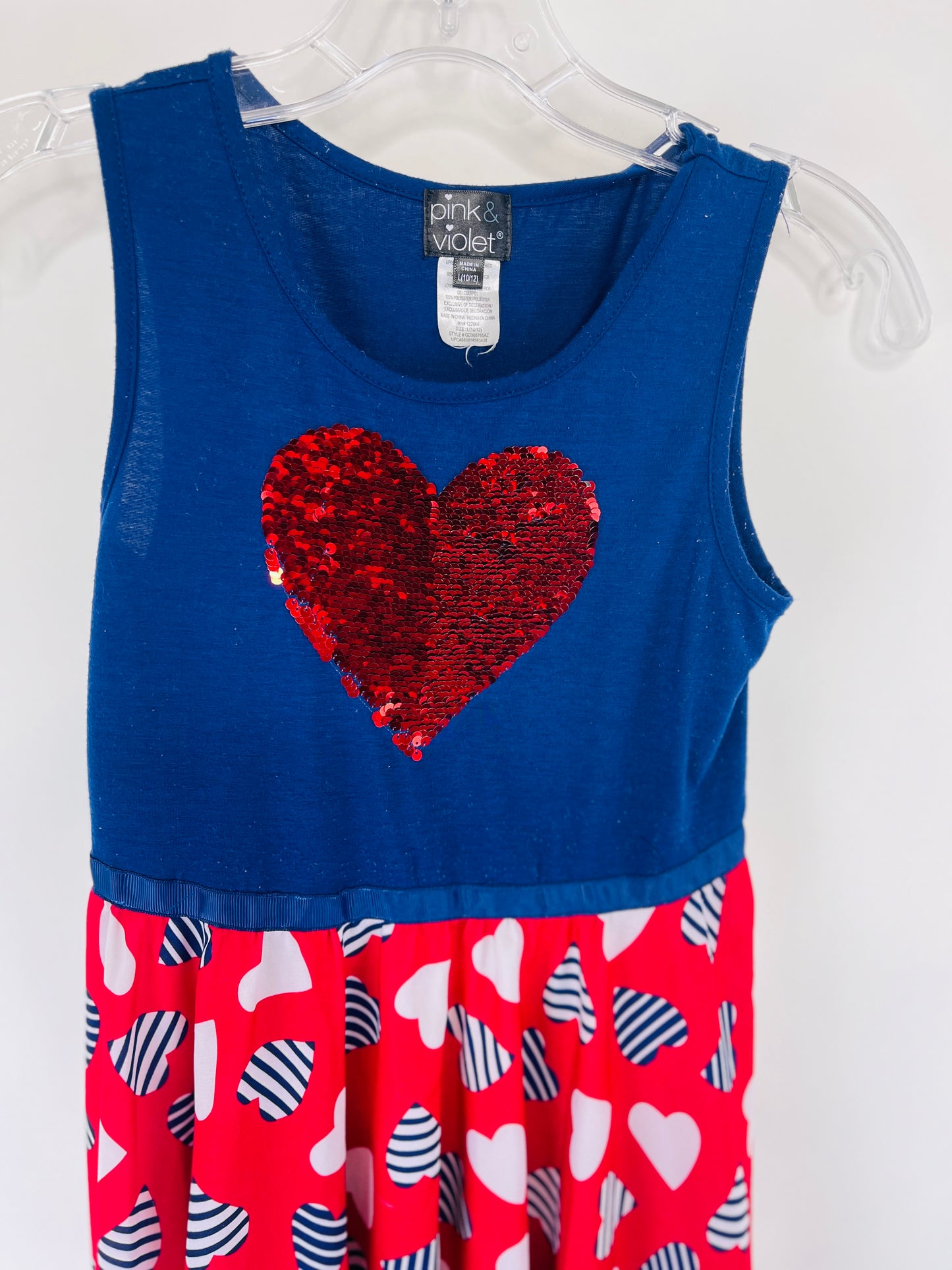 Color Changing Sequin Heart Patriotic Dress - Youth L (10/12)