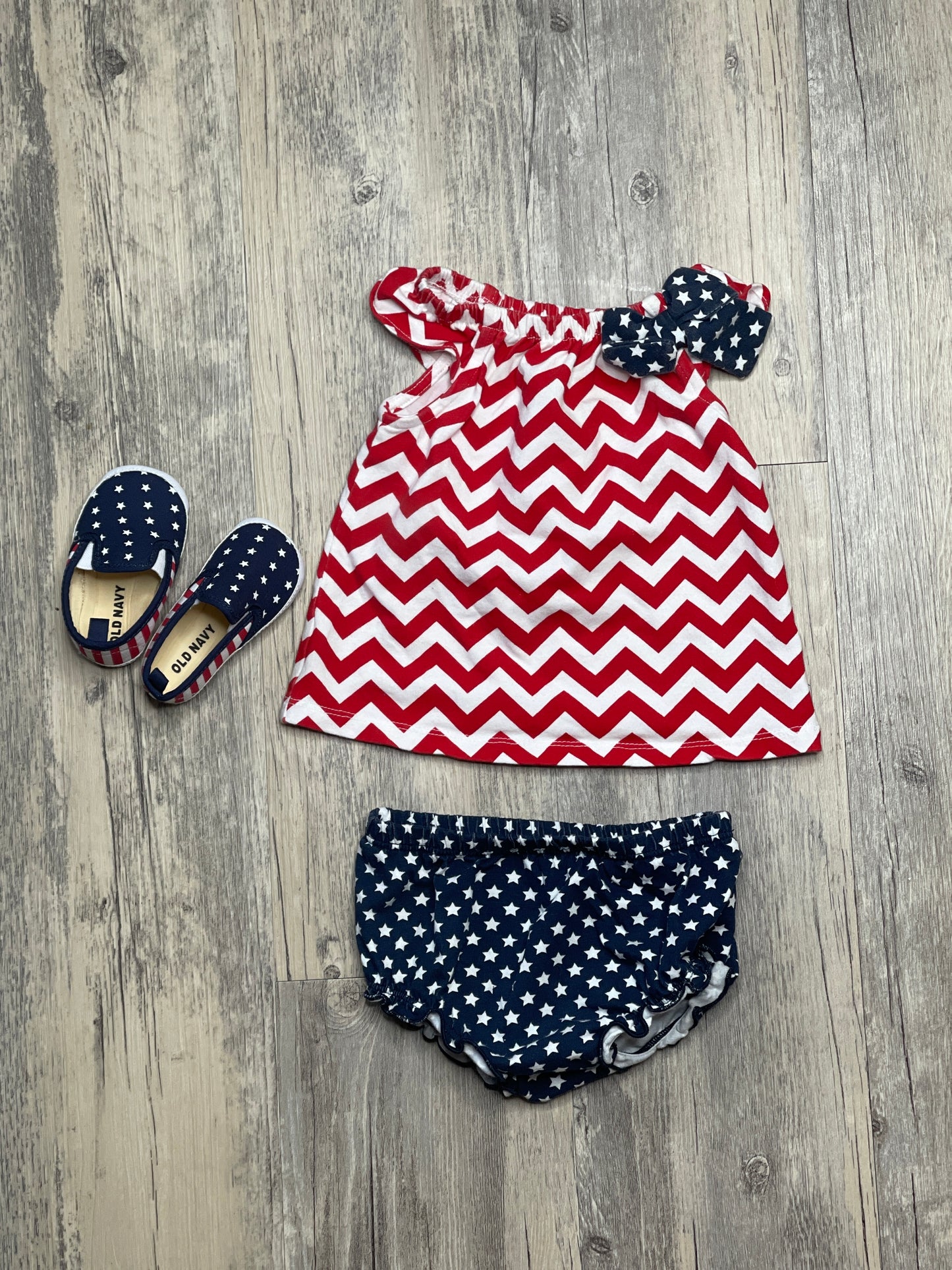 Ruffle Chevron Patriotic Tank and Bloomers with Shoe Set - 3/6 Months