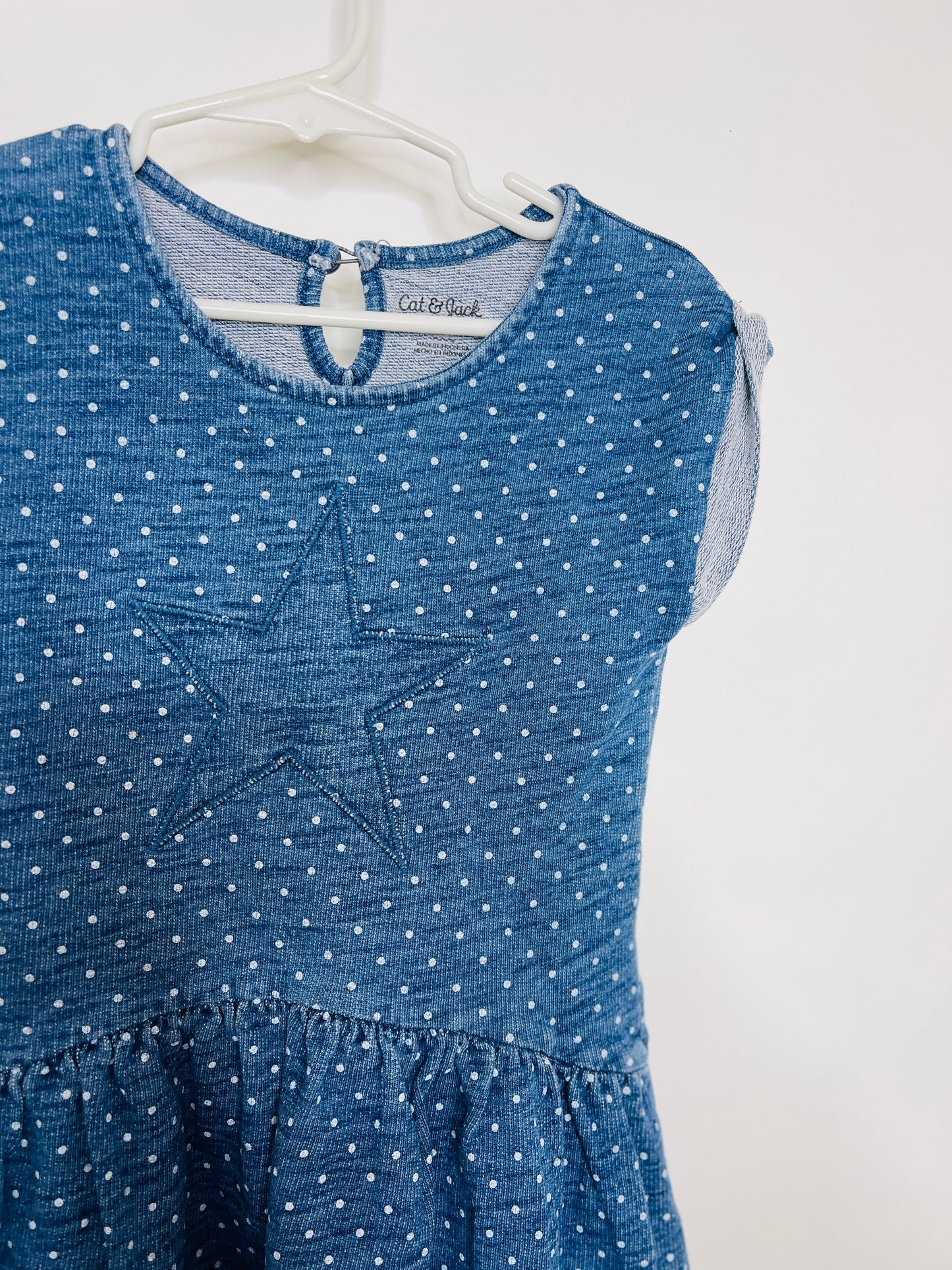 Blue Denim Look Star Polka Dotted Dress - 4T