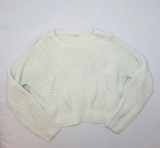 Cropped White Knit Sweater- M