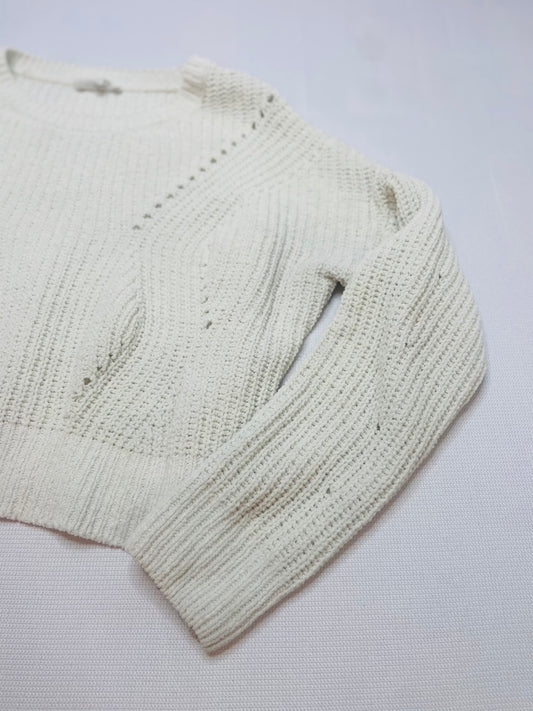 Cropped White Knit Sweater- M