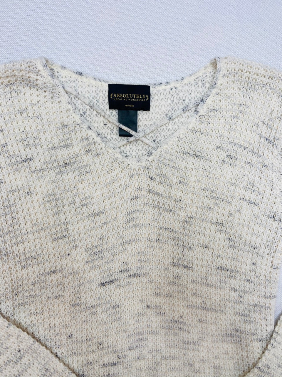 Heather White Crisscross V-Neck Sweater- S