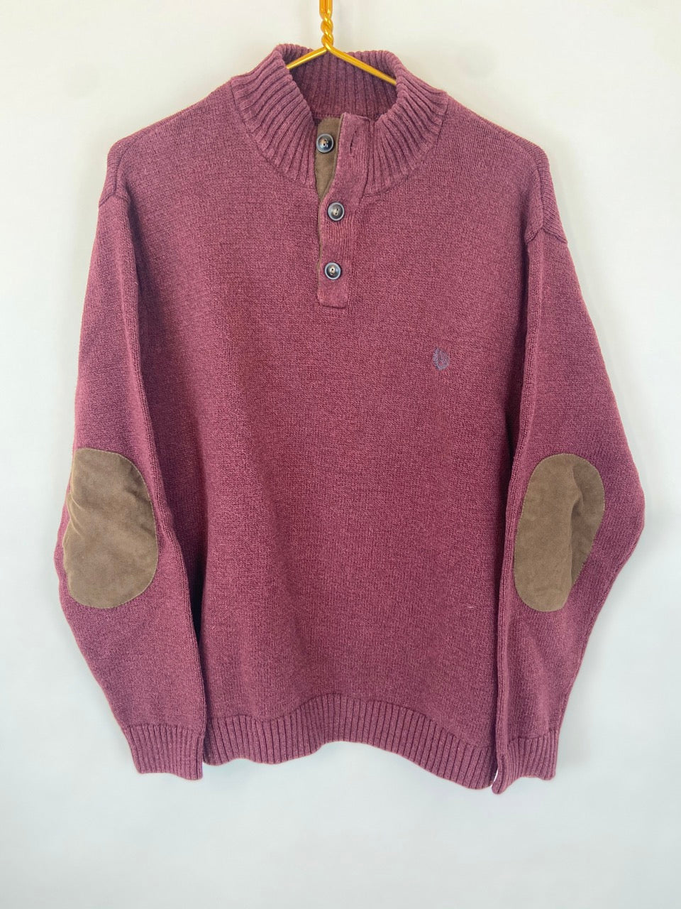 Burgundy Elbow Patch Sweater- XXL
