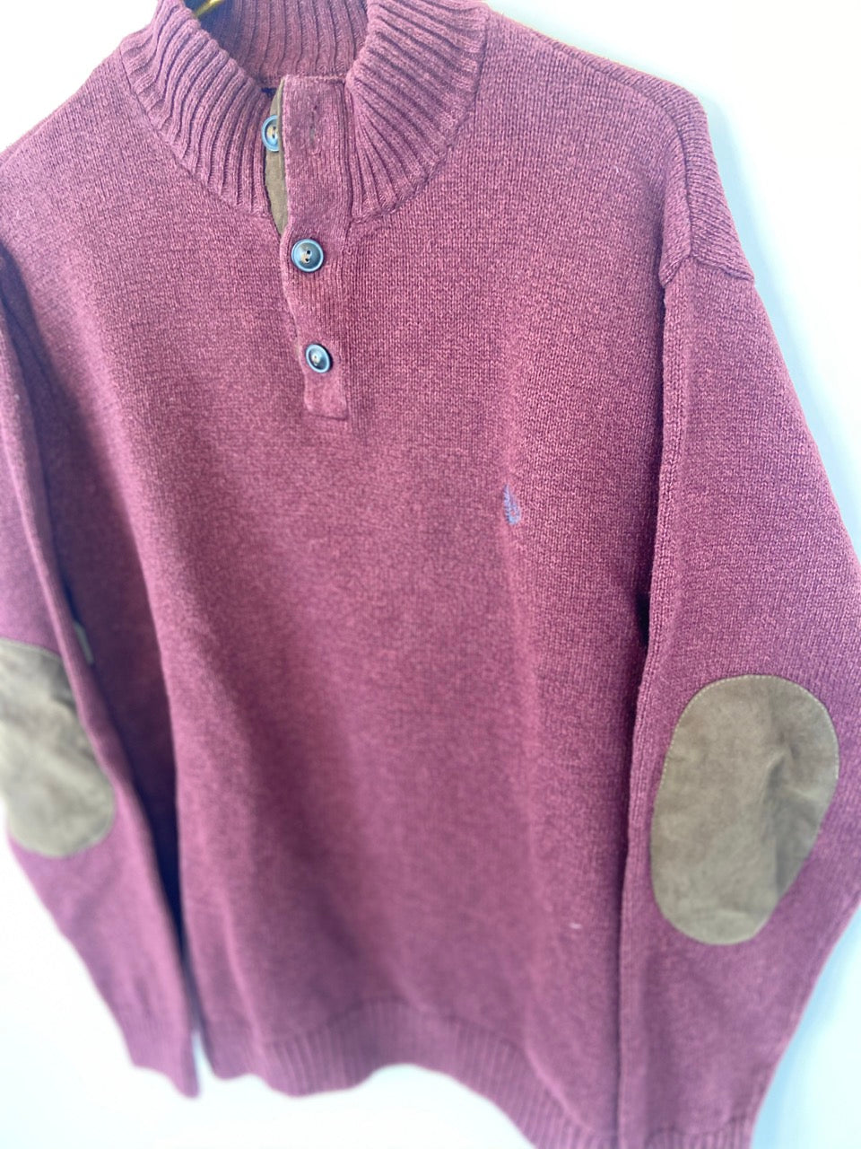Burgundy Elbow Patch Sweater- XXL