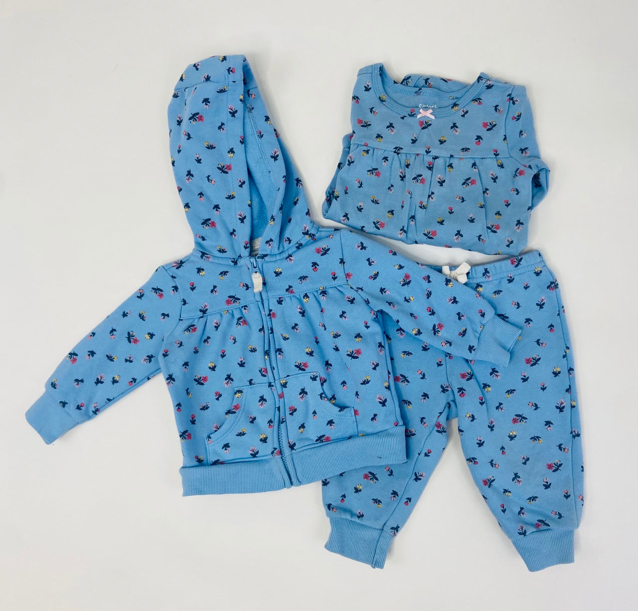 Spring Blue Floral Three Piece Outfit- 6 Months