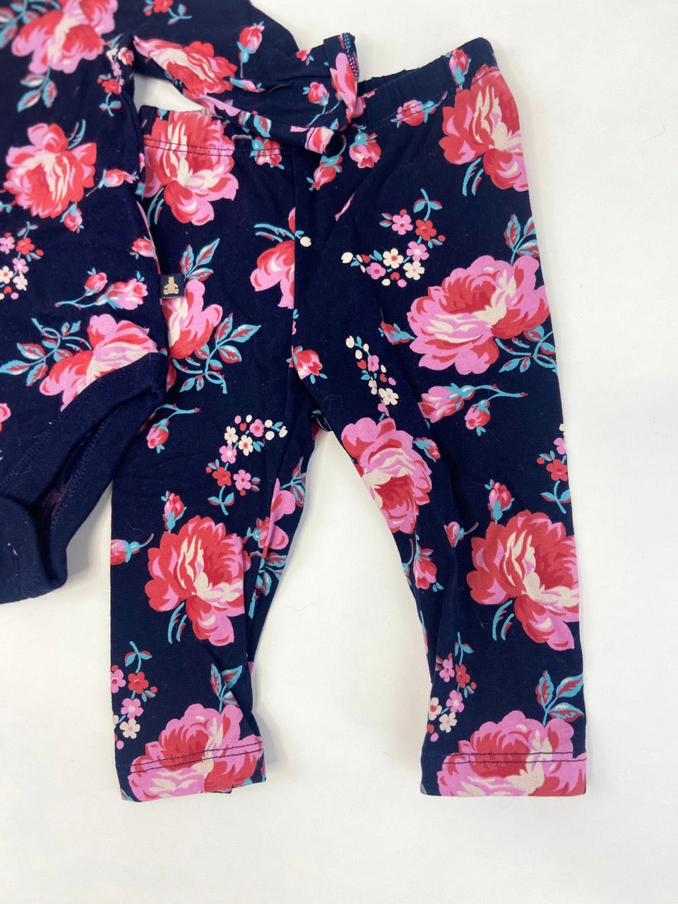Navy and Pink Two Piece Floral Outfit- 3/6 Months