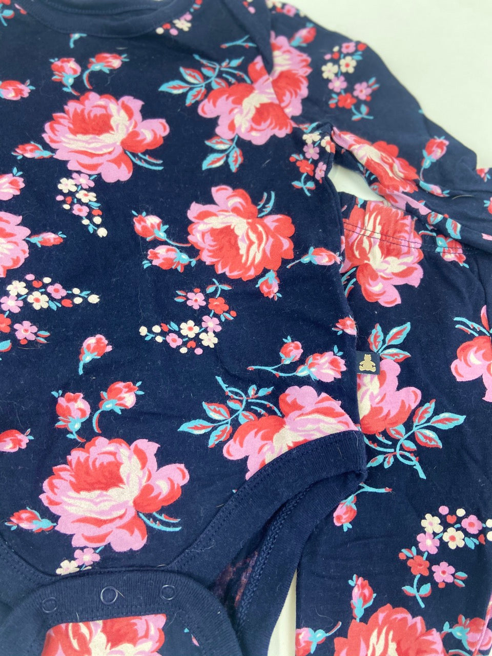 Navy and Pink Two Piece Floral Outfit- 3/6 Months